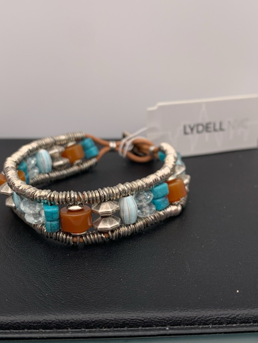 NWT Lydell Turquoise & Brown Beaded Wrap Bracelet with Silver tone Accents